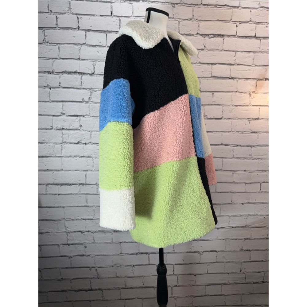 Gorman Colorblock Mod Teddy Bear Sherpa Coat size 12 Large Green Pink Black - Picture 4 of 10